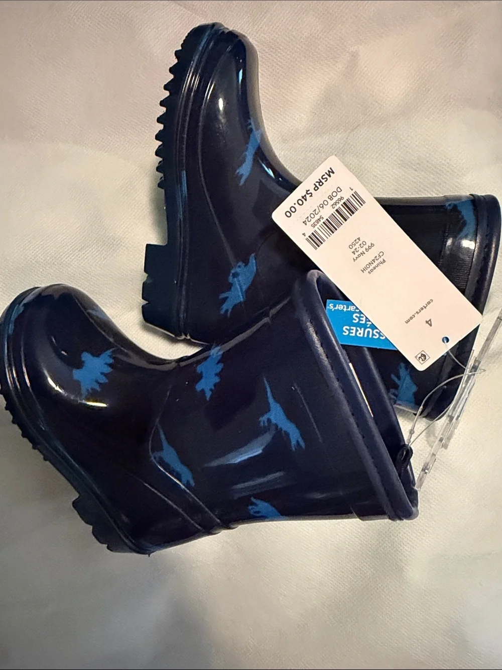 Carter's Navy Rain Boots with Light Blue Dino Pattern